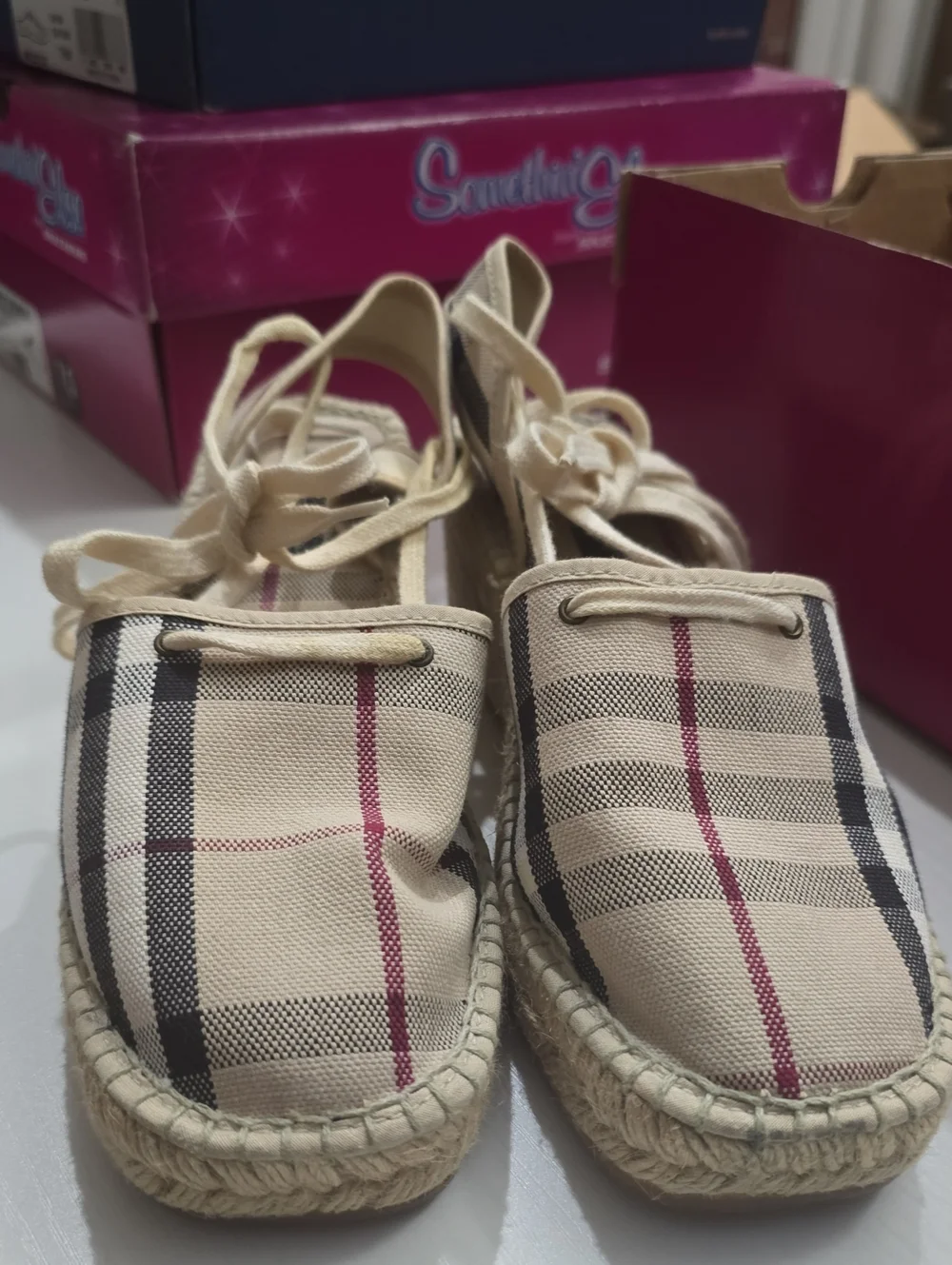 Burberry Nova Check Lace-up Espadrilles Size 38. Used. Needs Cleaned.